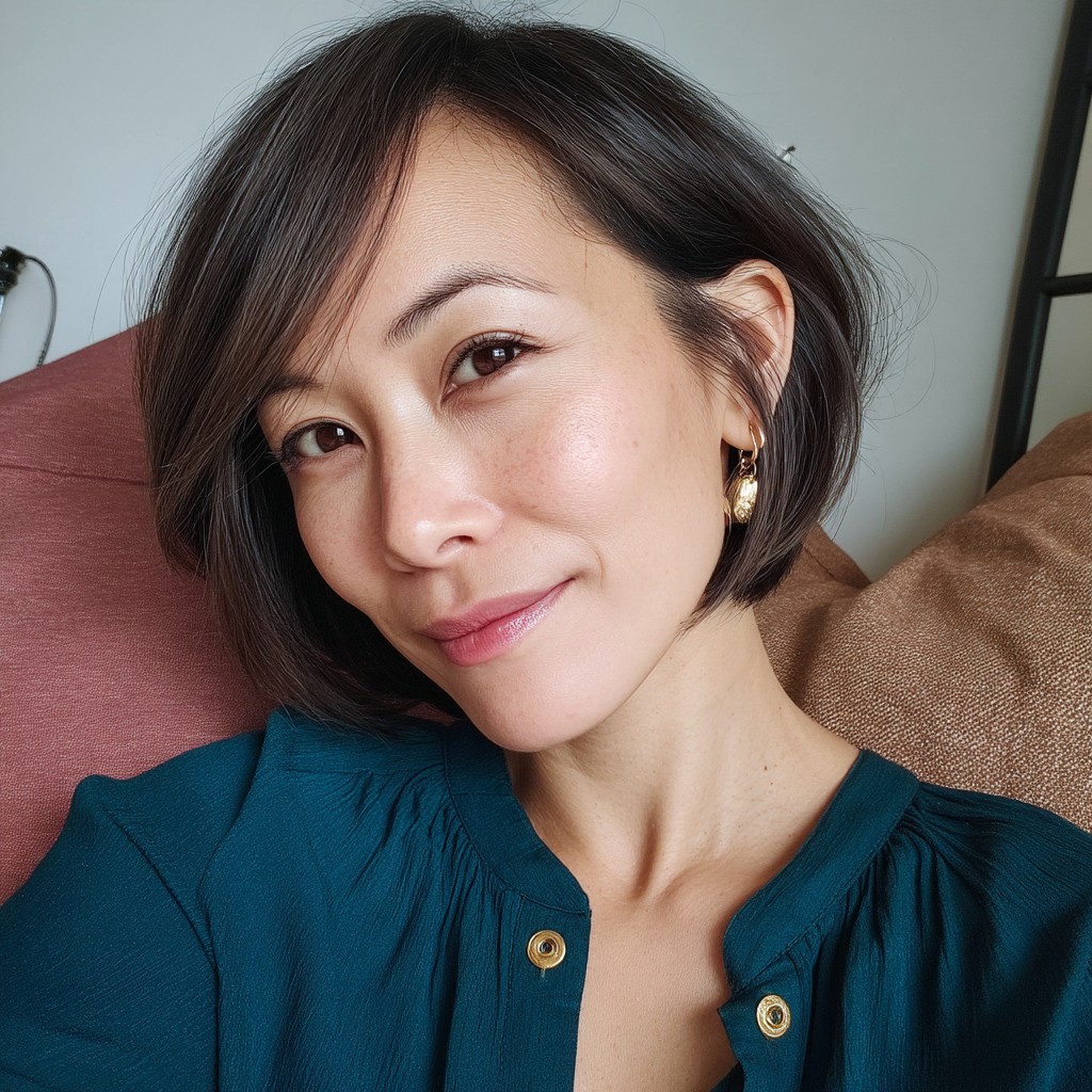 Sleek Textured Bob with Side-Swept Bangs
