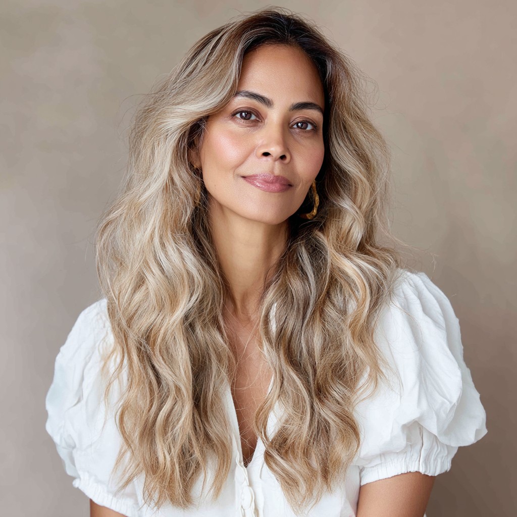 Textured Mushroom Blonde Waves with Soft Dimension