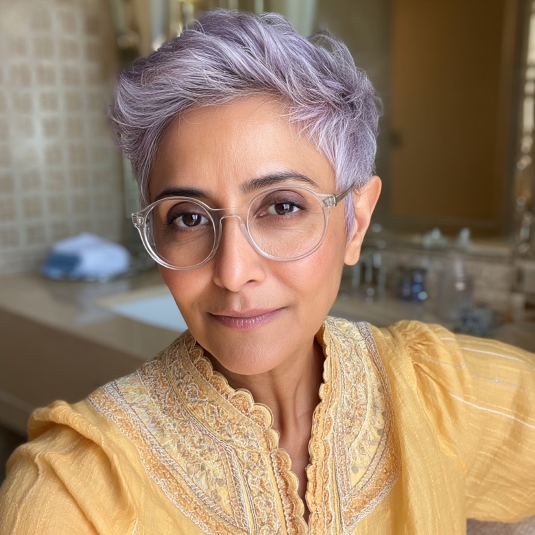 Chic Textured Pixie with Soft Lavender Highlights