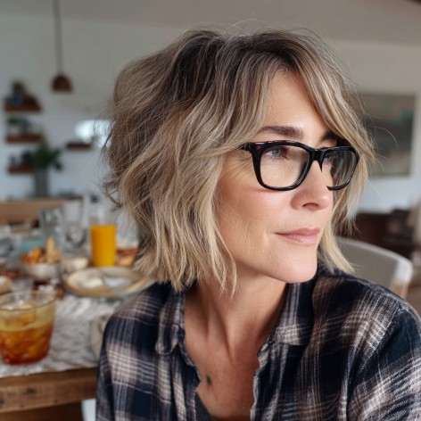 Effortlessly Chic Textured Bob with Subtle Highlights