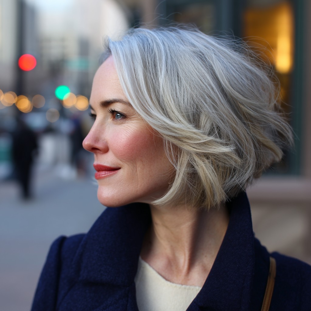 Elegant Light Ash Blonde Layered Bob with Soft Movement