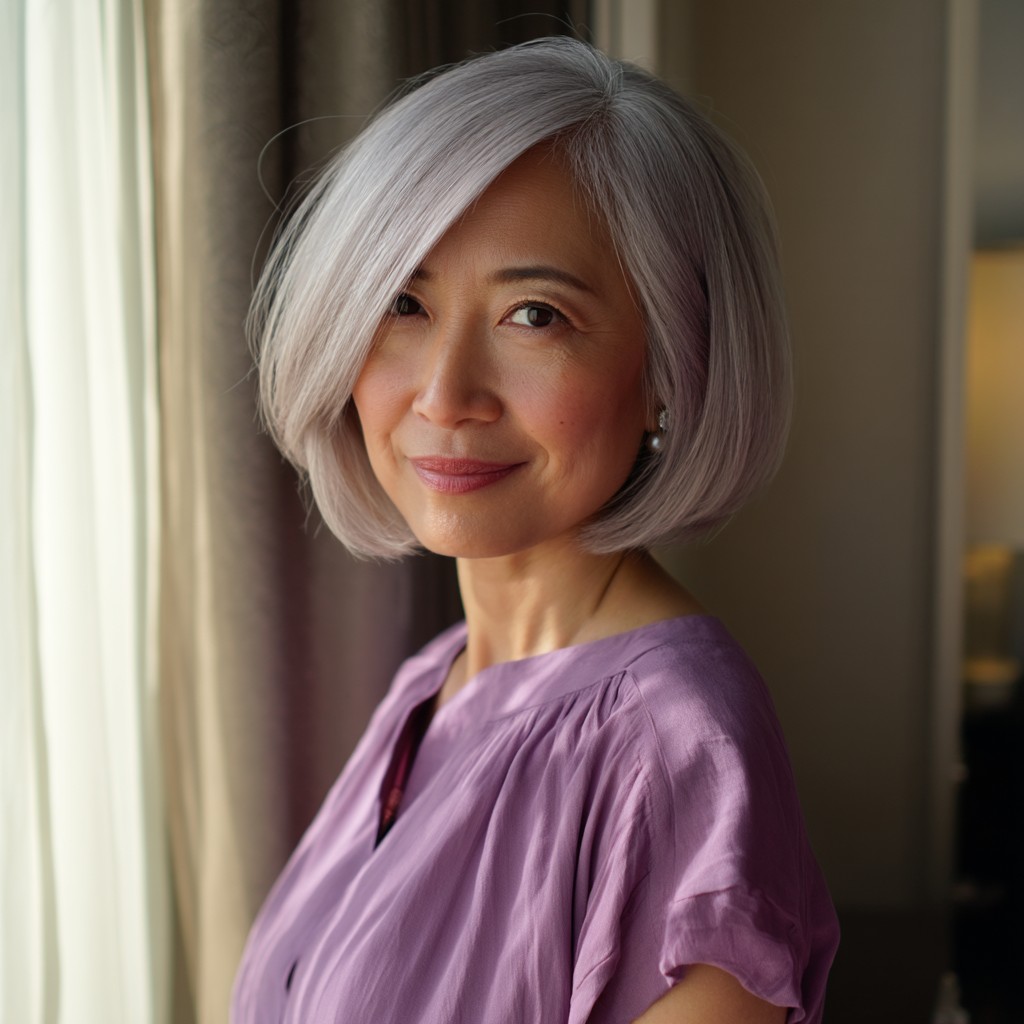Modern Silver Layered Bob with Soft Movement