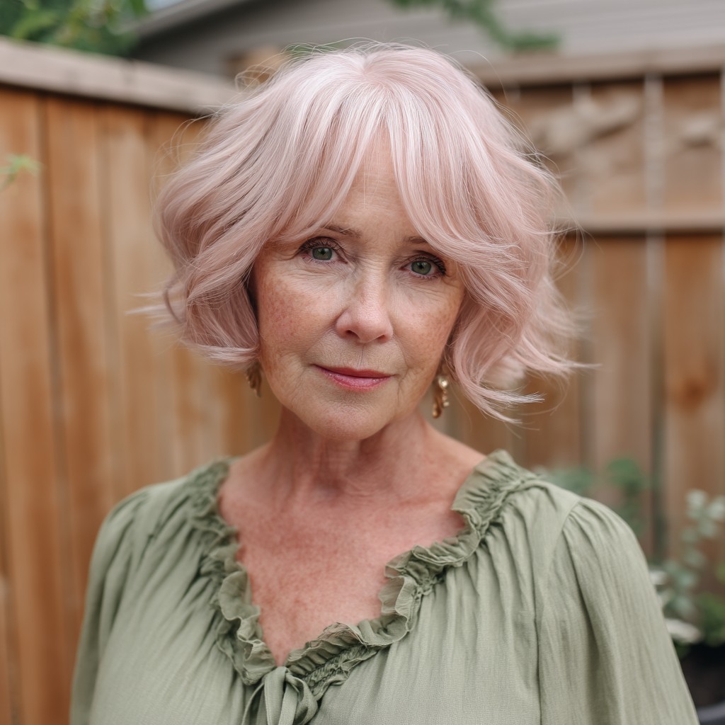 Soft Blush Bob with Whimsical Curtain Bangs