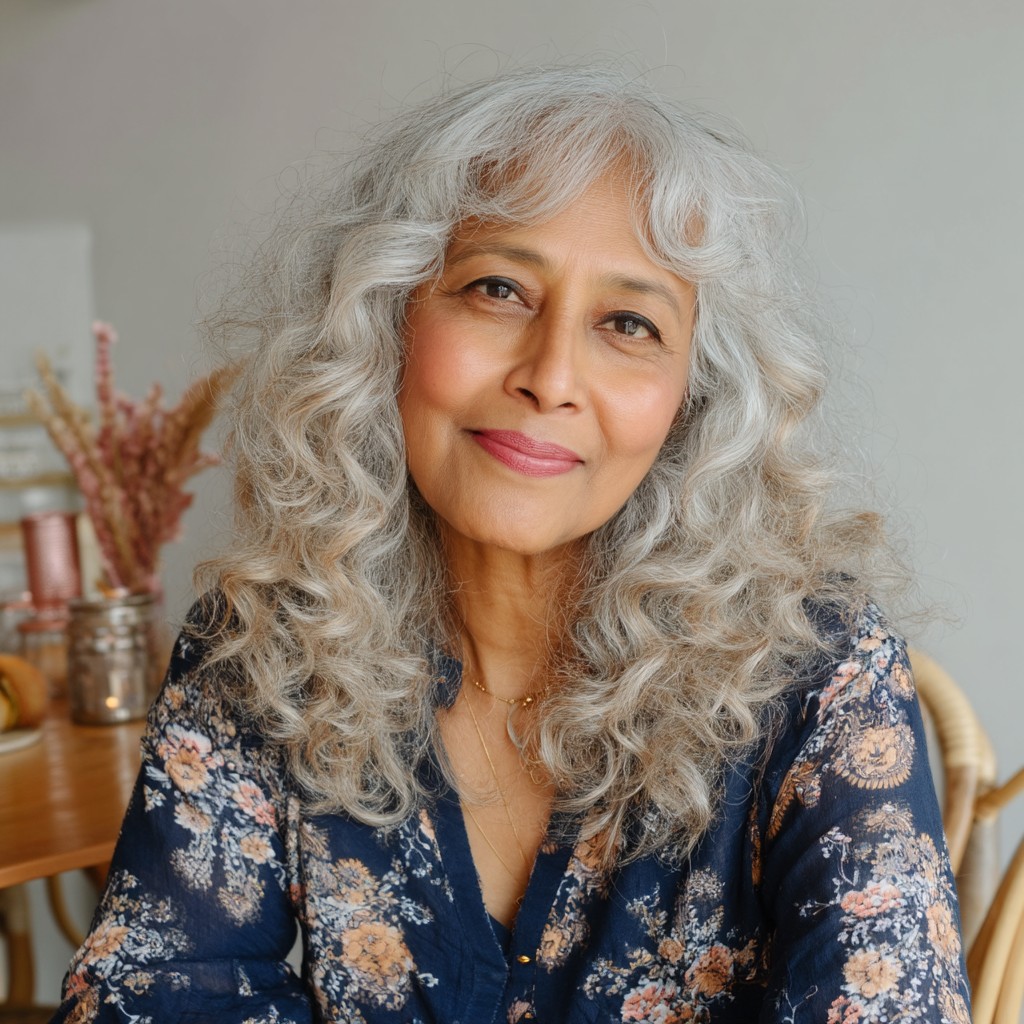 Soft Curly Curtain Bangs with Volume