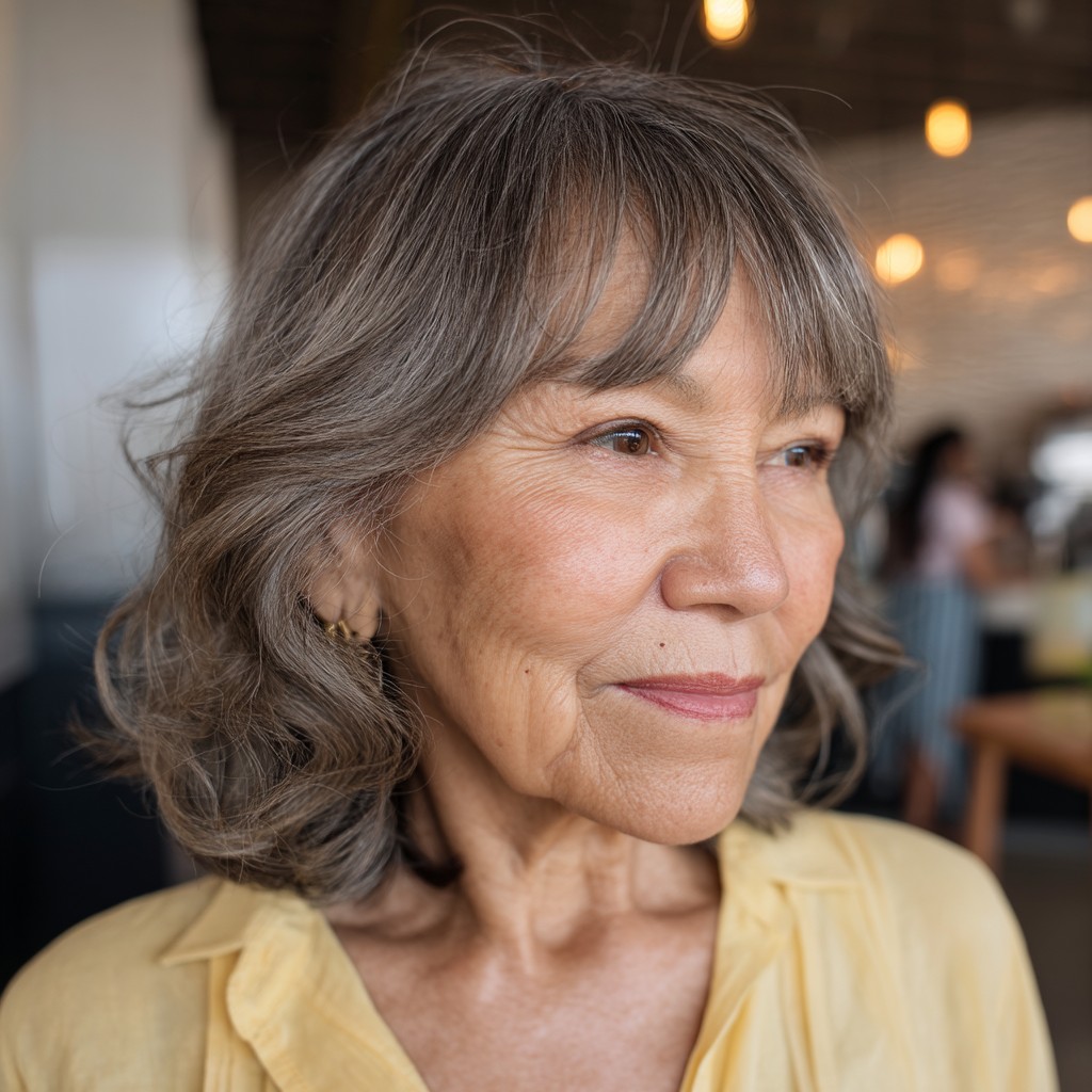 Softly Framed Curtain Bangs with Subtle Waves