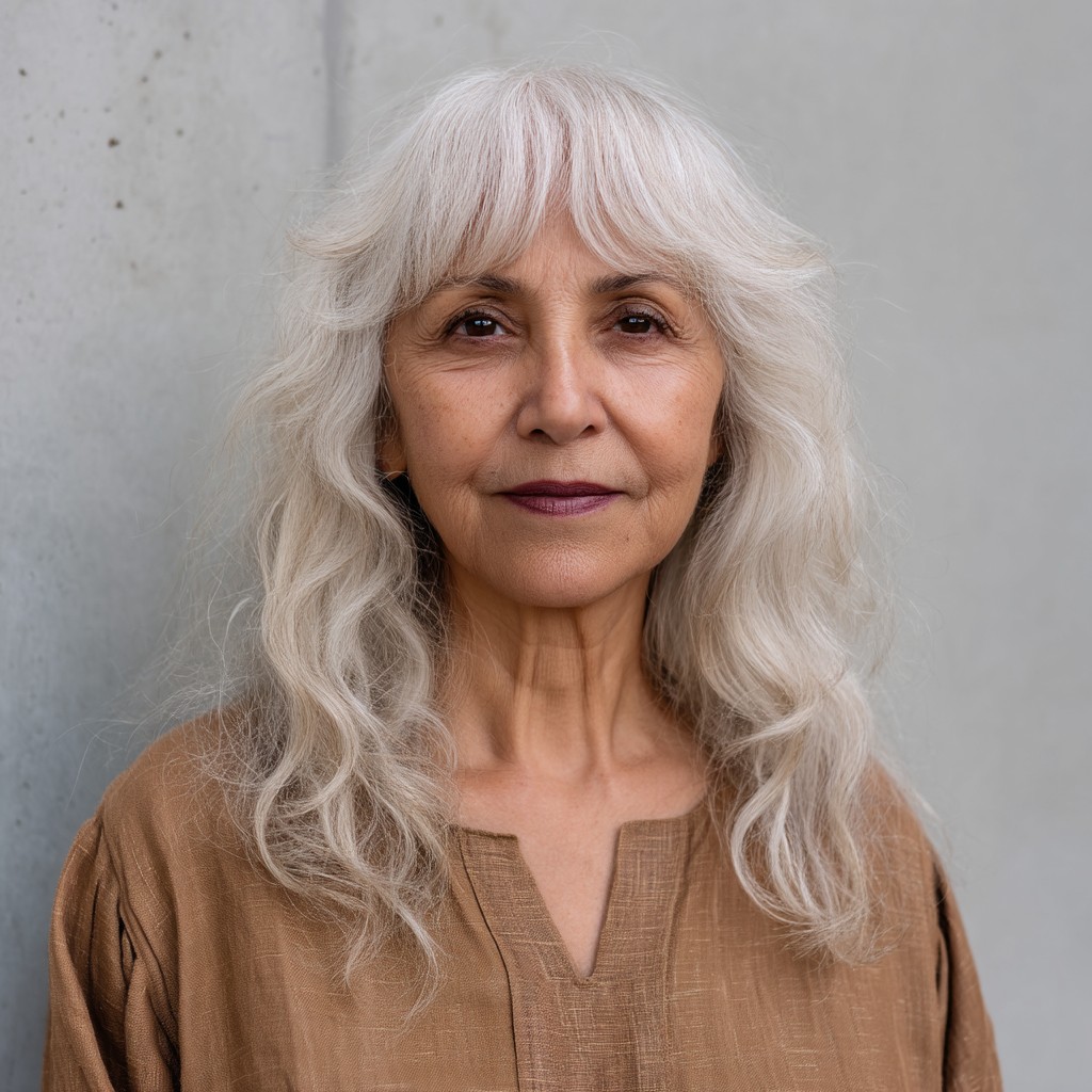 Softly Textured Curtain Bangs with Delicate Waves