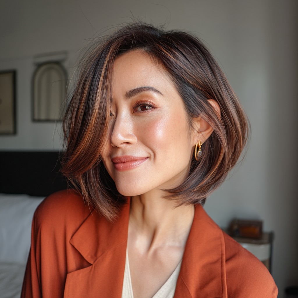 Stylish Layered Bob with Warm Chestnut Tones