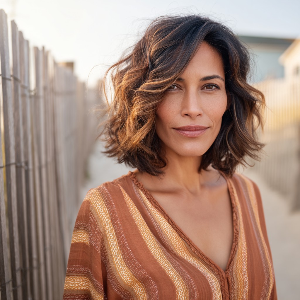 Textured Layered Bob with Subtle Warm Highlights