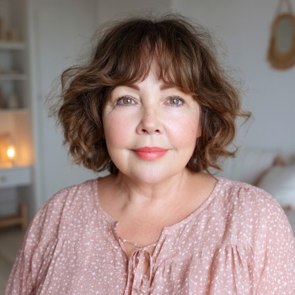 Chic Curly Bob with Soft Bangs