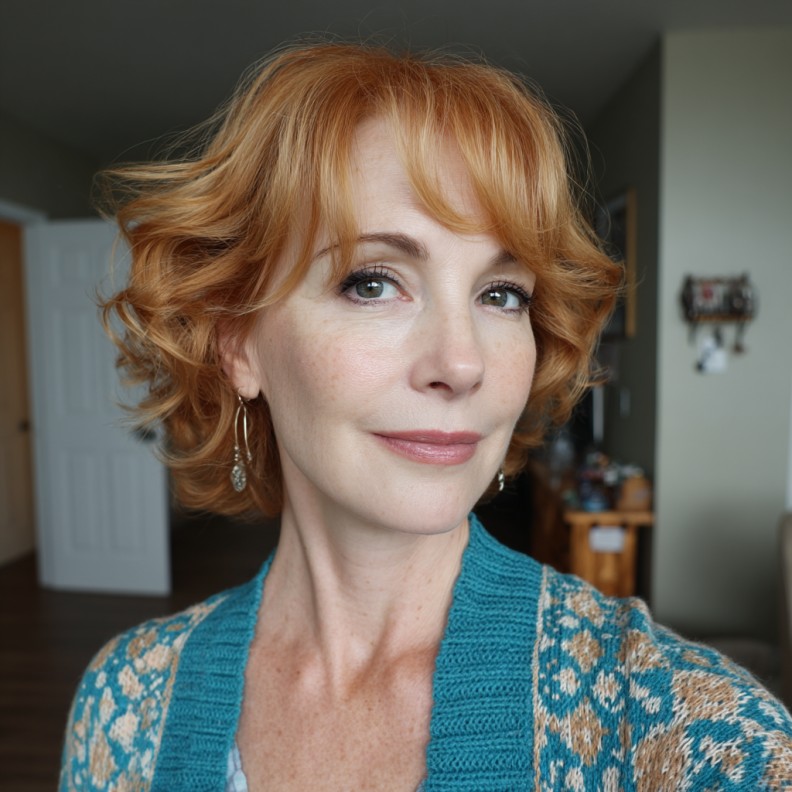 Chic Curly Butterfly Cut with Warm Copper Tones