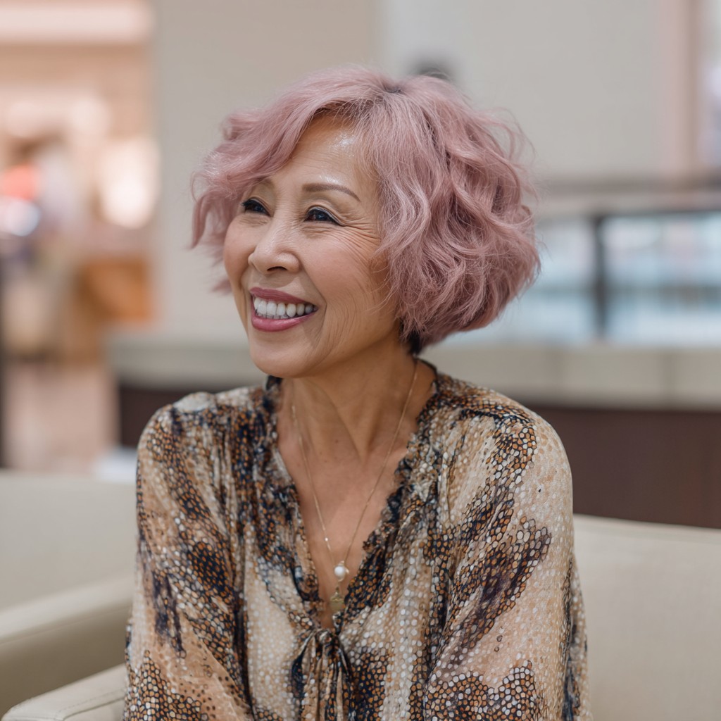 Chic Curly Pink Bob with Soft Volume
