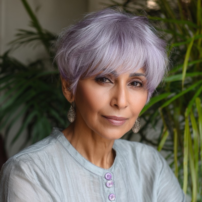 Chic Lavender Long Pixie with Soft Volume