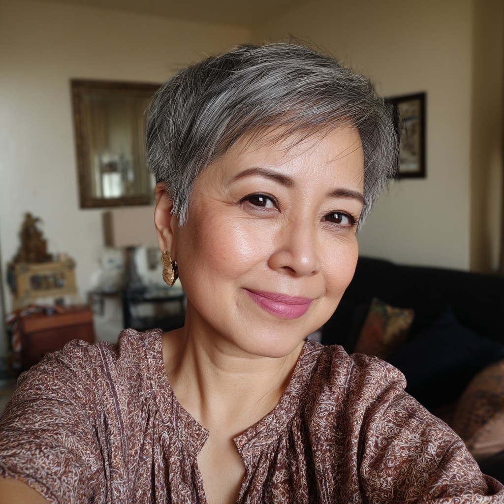Chic Short Gray Pixie Cut with Textured Layers