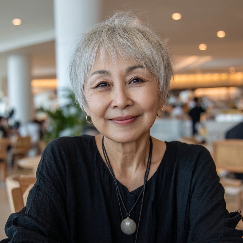 Chic Short Textured Silver Pixie with Soft Layers