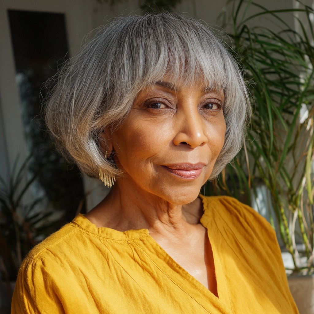 Chic Soft Silver Bob with Textured Bangs