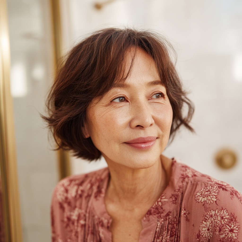 Chic Textured Bob with Delicate Curtain Bangs