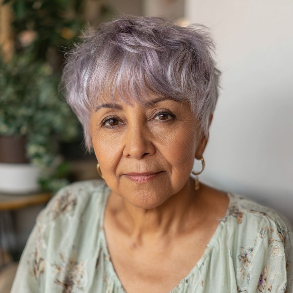 Chic Textured Lavender Pixie with Soft Layers