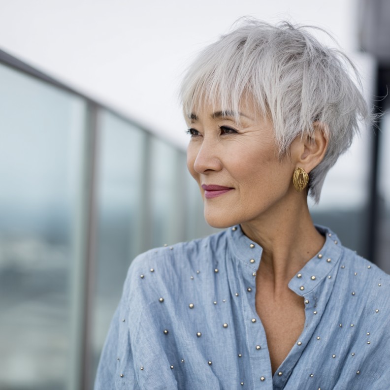 Chic Textured Silver Long Pixie Cut