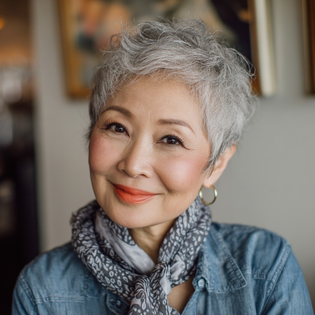 Chic Textured Silver Pixie Cut with Soft Volume