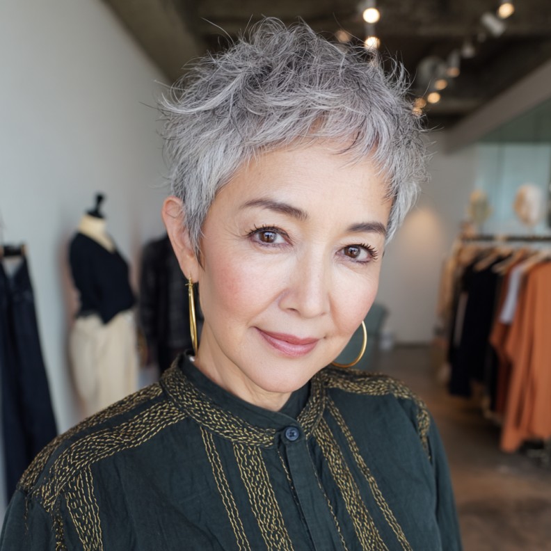 Chic Textured Silver Pixie Shag for Women Over 50