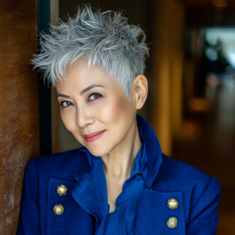 Dynamic Silver Pixie Shag with Textured Layers