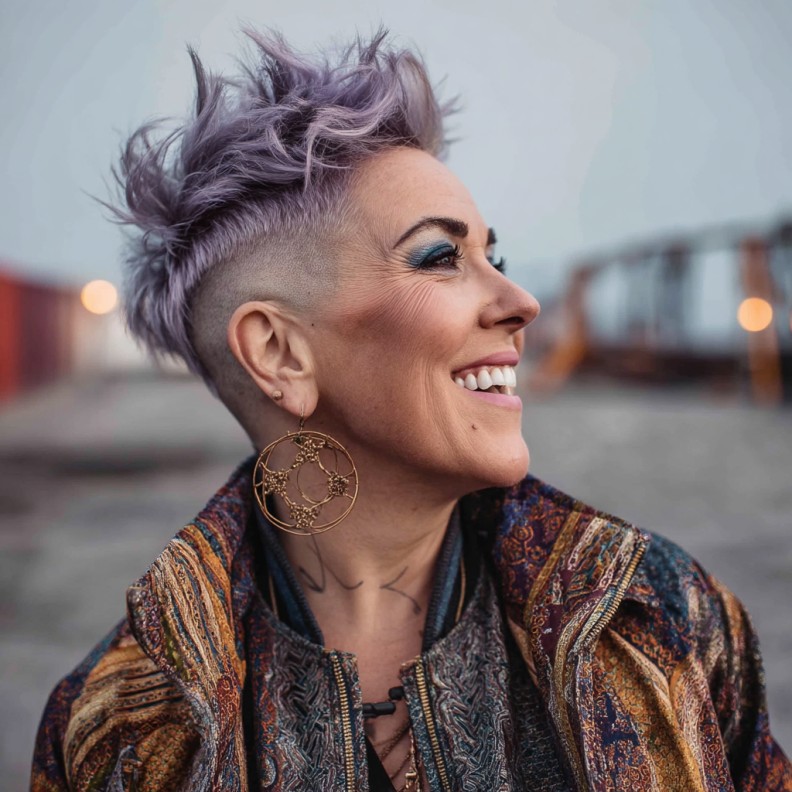 Edgy Textured Pixie Shag with Lavender Hue for Women Over 50