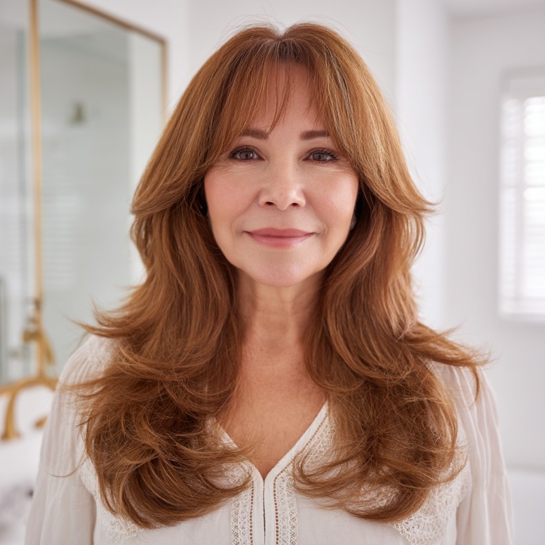 Effortless Layered Curtain Bangs with Silky Finish