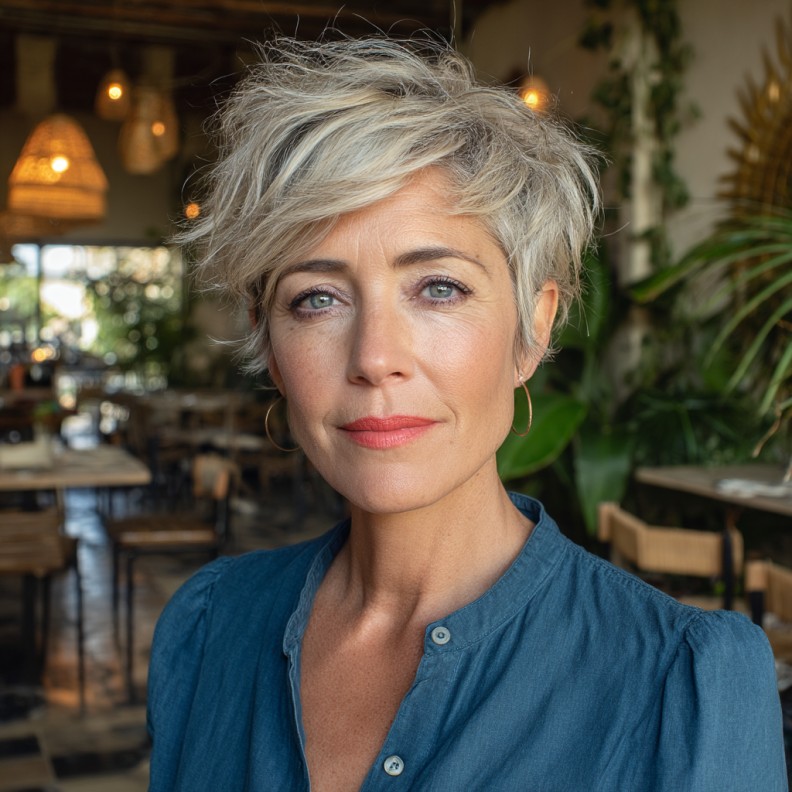 Effortlessly Chic Voluminous Pixie Shag for Women Over 50