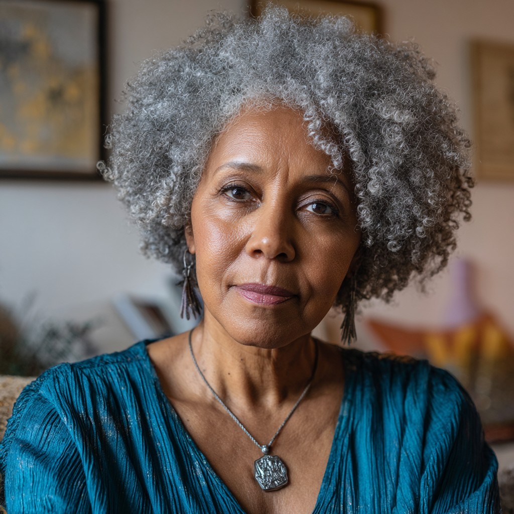 Elegant Curly Bob with Silver Highlights