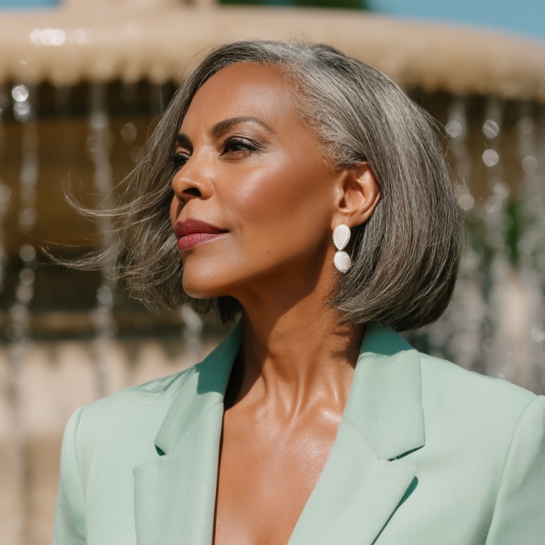 Elegant Silver Blunt Bob with Subtle Movement