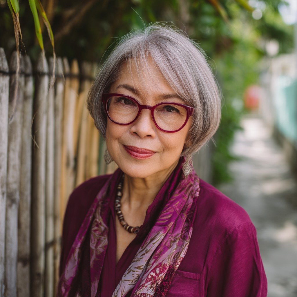 Elegant Silver Layered Bob with Soft Bangs