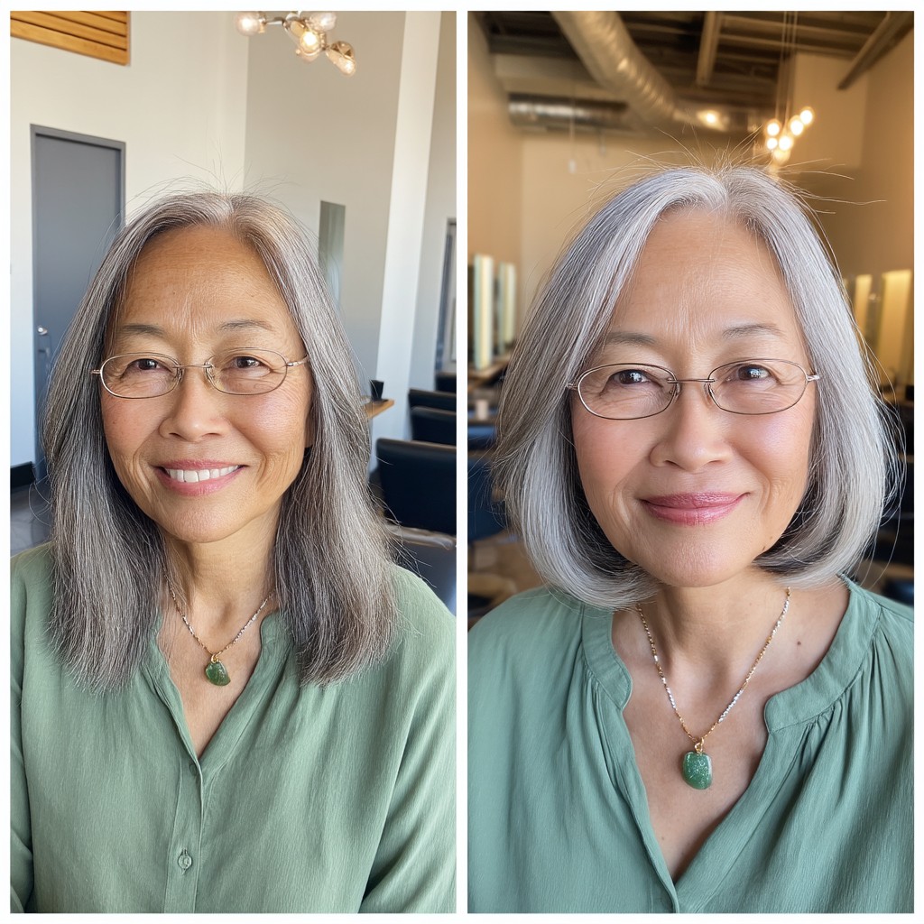 Elegant Softly Layered Gray Bob with Subtle Movement