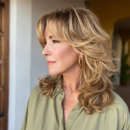 Layered Butterfly Cut with Soft Waves for Mature Women