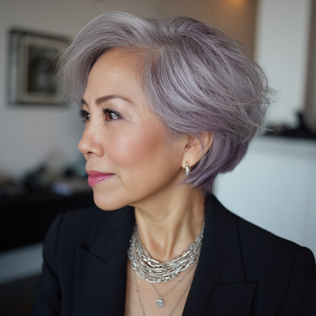 Modern Lavender Textured Bob for Women Over 60