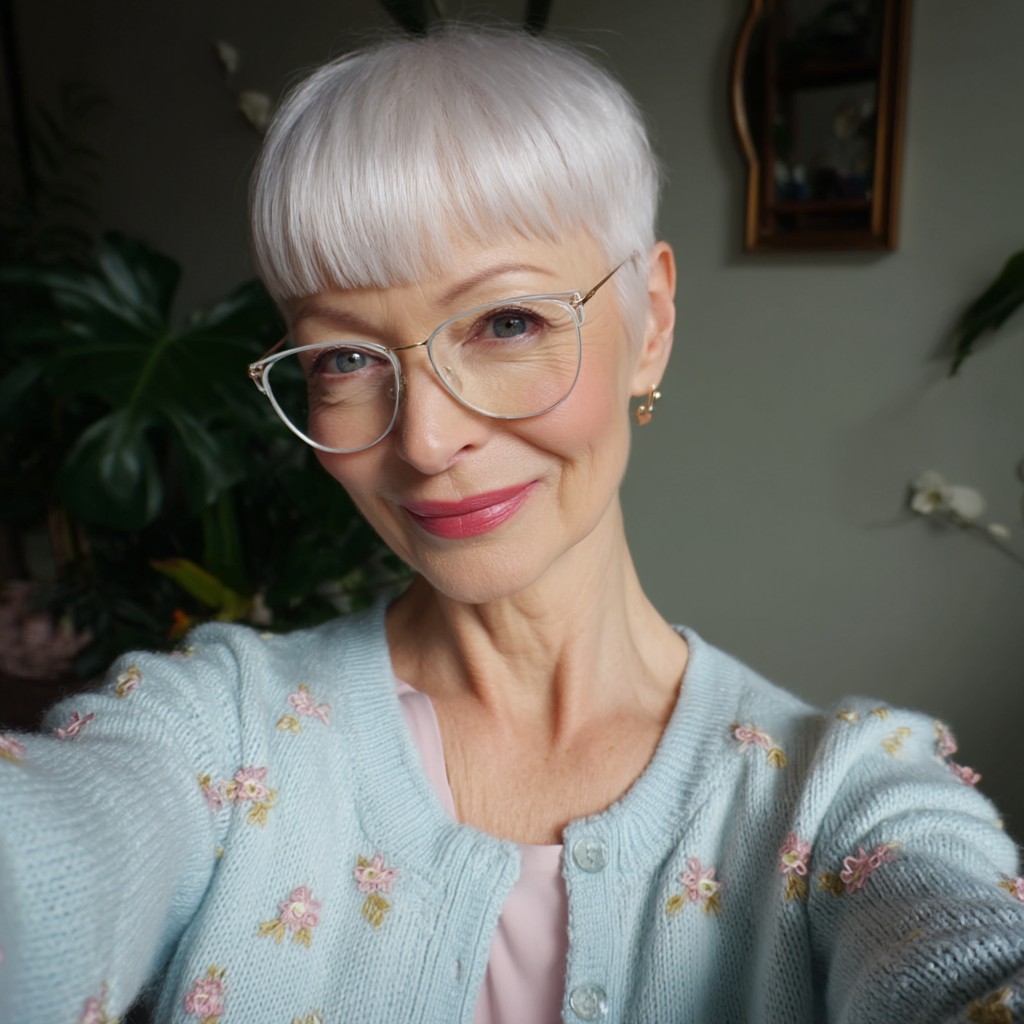 Modern Silver Pixie Cut with Defined Fringe