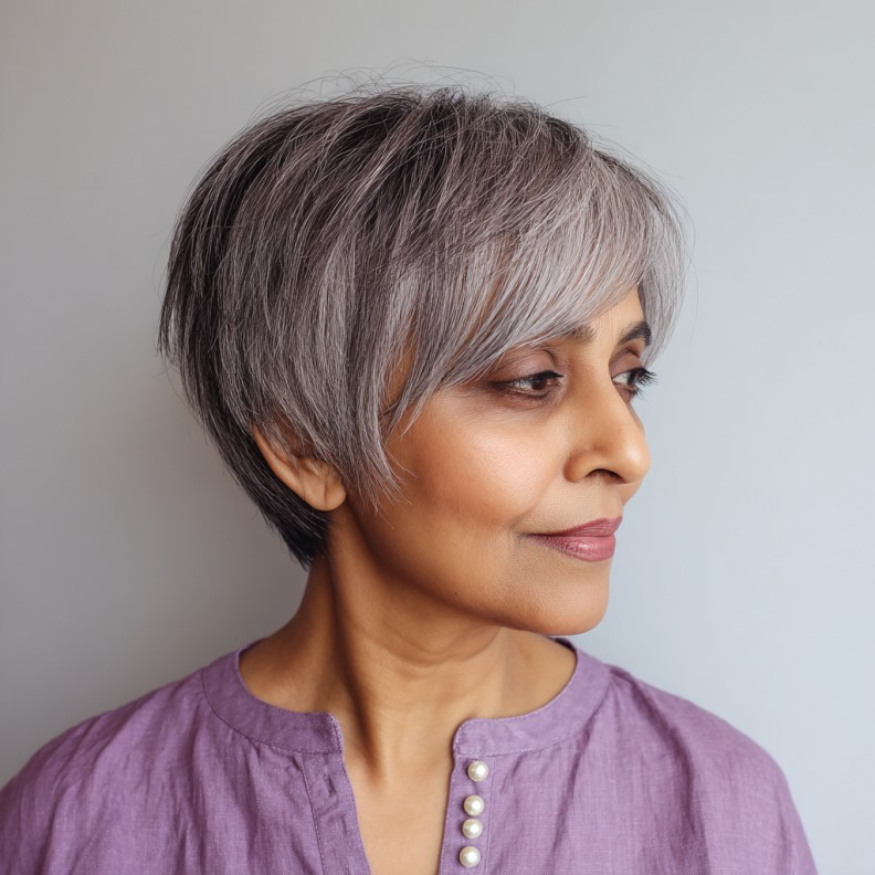 Modern Silver Textured Long Pixie Cut