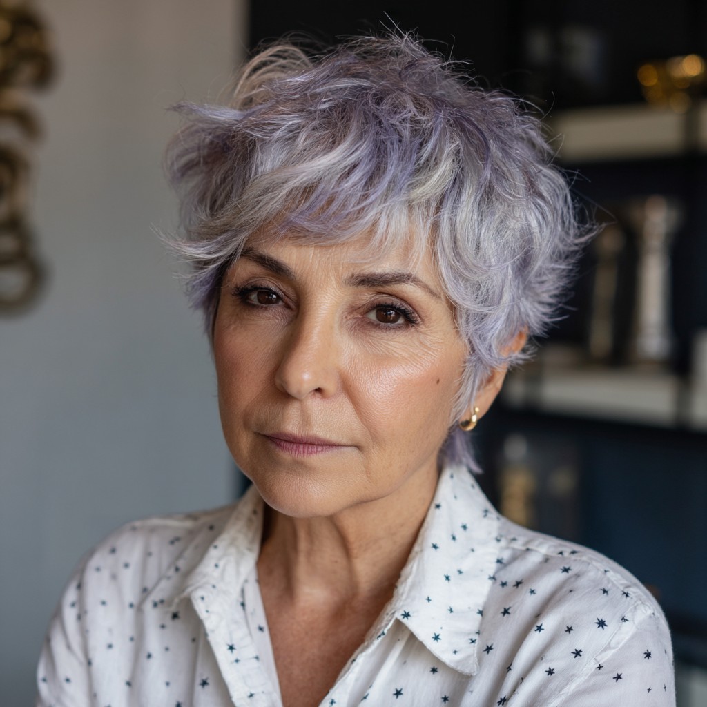 Modern Textured Lavender Pixie Cut