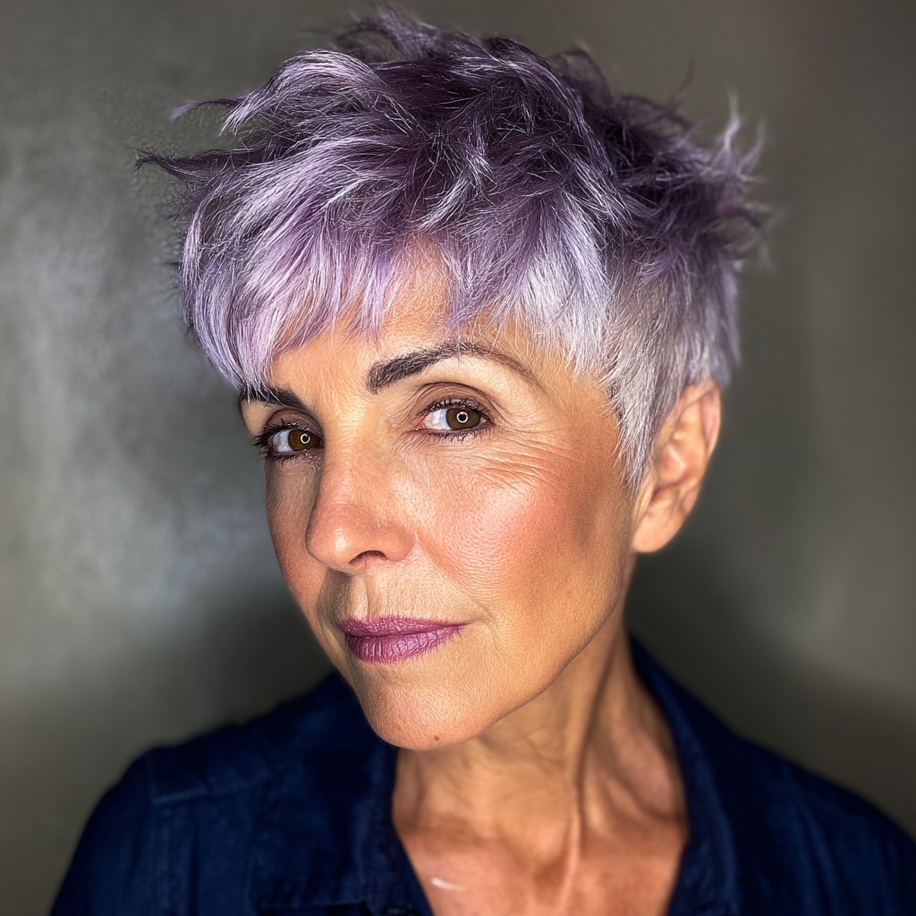 Playful Lavender Pixie Cut with Feathered Texture