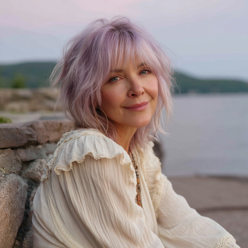 Playful Textured Lob with Soft Lavender Tones