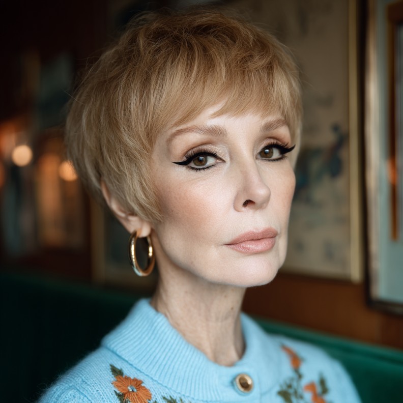 Soft Blonde Pixie Shag with Feathered Layers