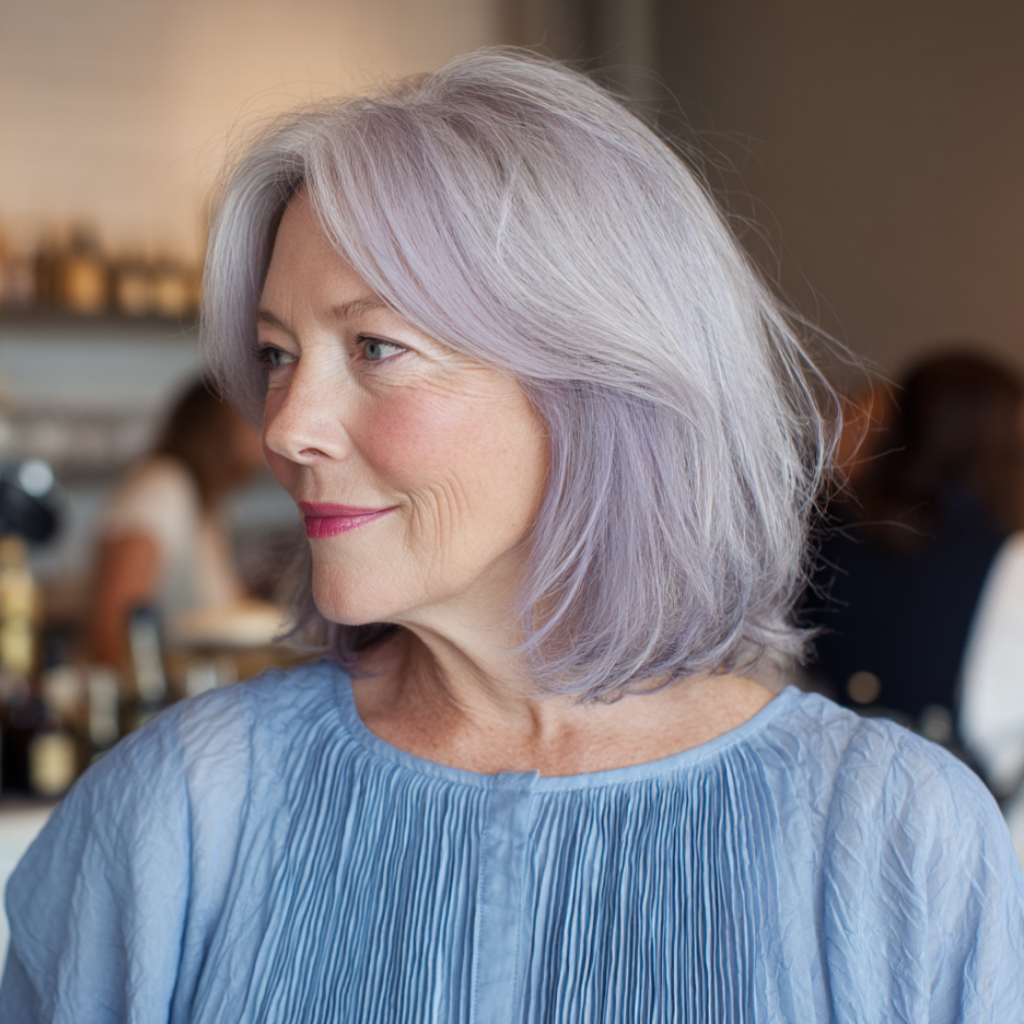 Soft Lavender Layered Lob with Gentle Movement