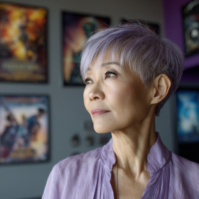 Soft Lavender Long Pixie Cut with Textured Layers