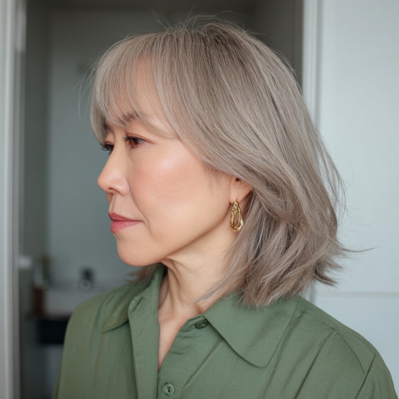 Soft Textured Ash Blonde Bob with Subtle Bangs