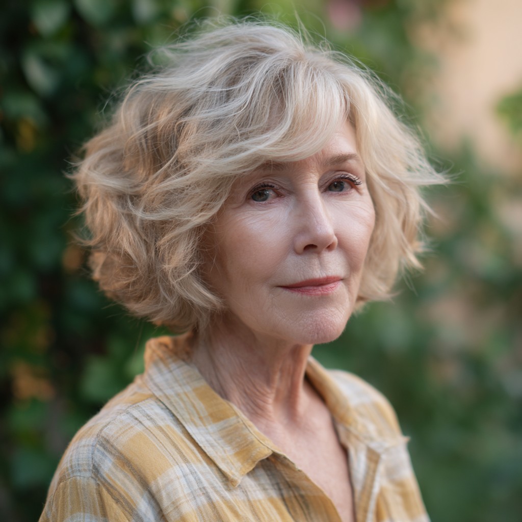 Softly Textured Light Blonde Bob with Gentle Waves