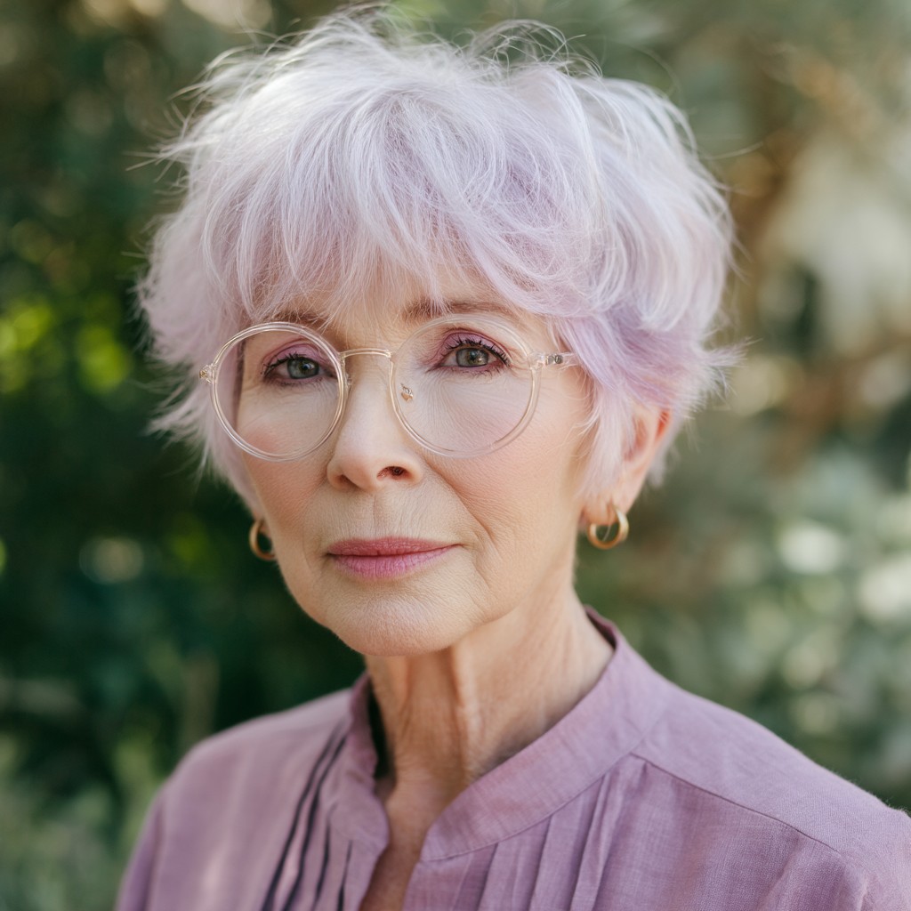 Softly Textured Pixie Cut with Subtle Lavender Hues