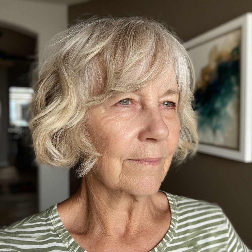 Softly Textured Silver Bob with Gentle Waves