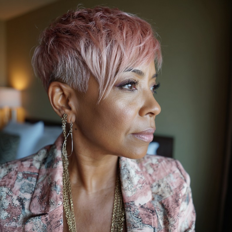 Stylish Blush Long Pixie Cut with Textured Layers