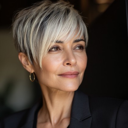 Stylish Feathered Long Pixie with Bright Highlights