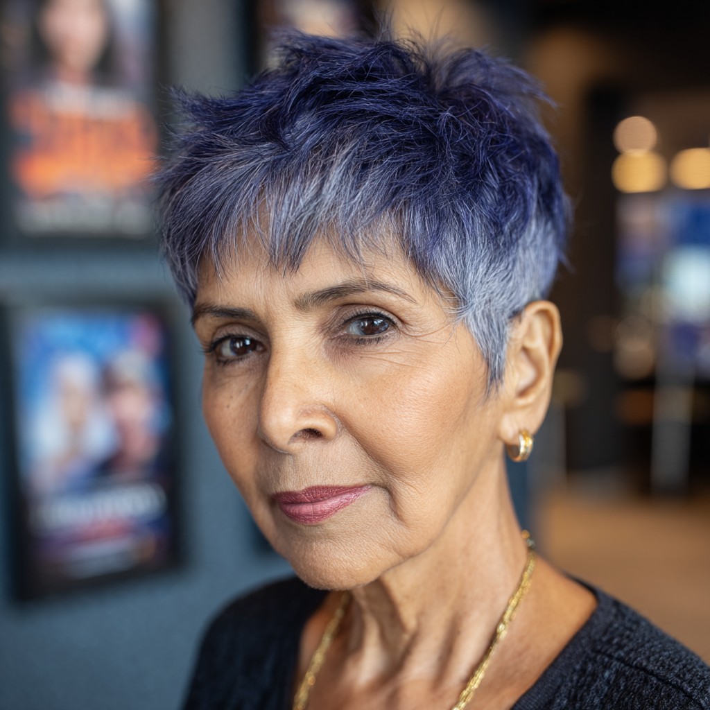 Stylish Short Pixie with Edgy Lavender Highlights