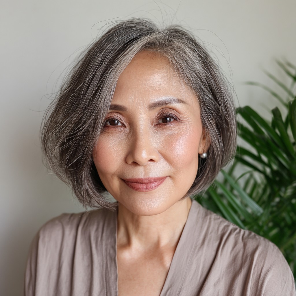 Stylish Soft Gray Bob with Gentle Waves